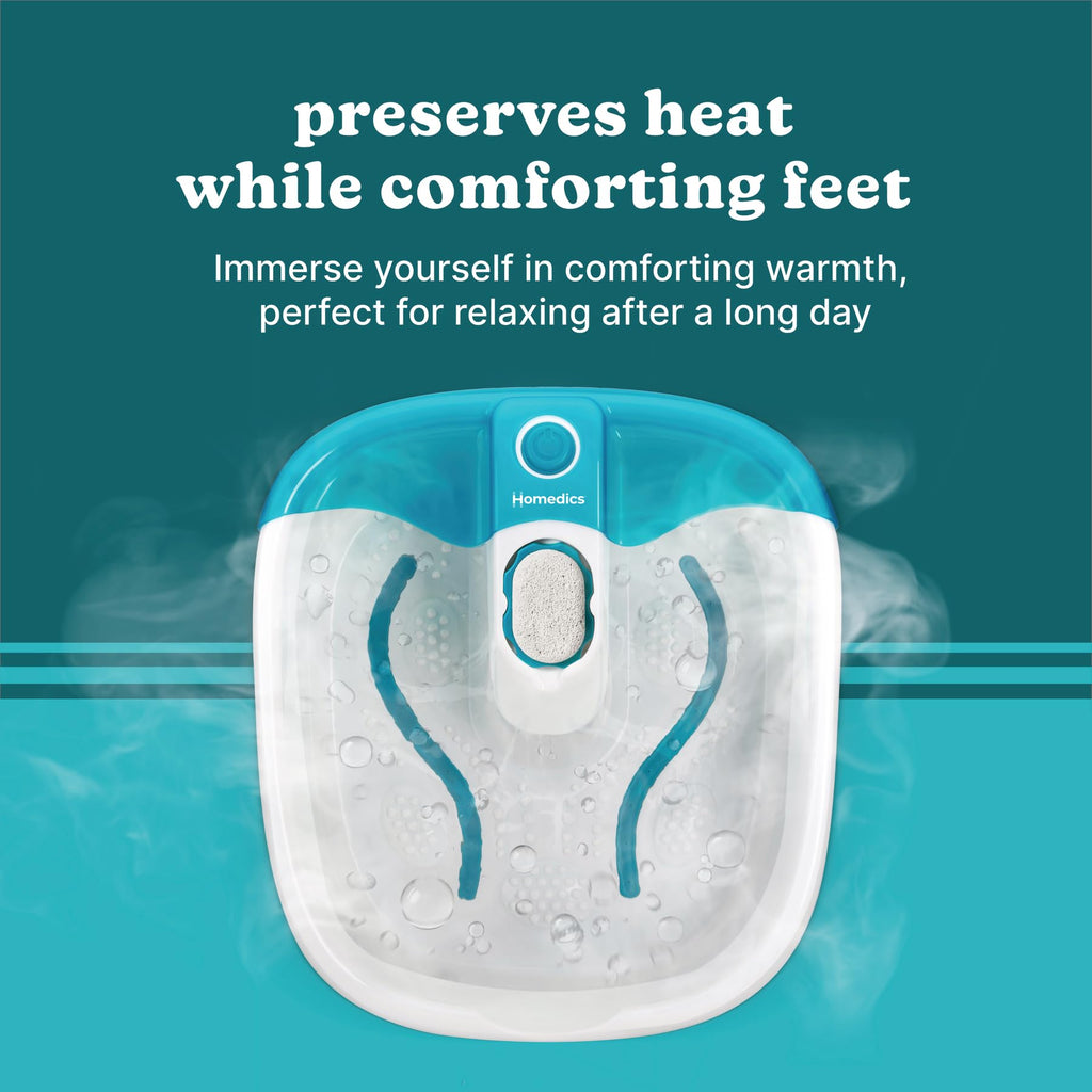 Homedics Bubble Mate Foot Spa, Toe Touch Controlled Foot Bath | with Invigorating Bubbles and Splash Proof, Raised Massage Nodes and Removable Pumice Stone