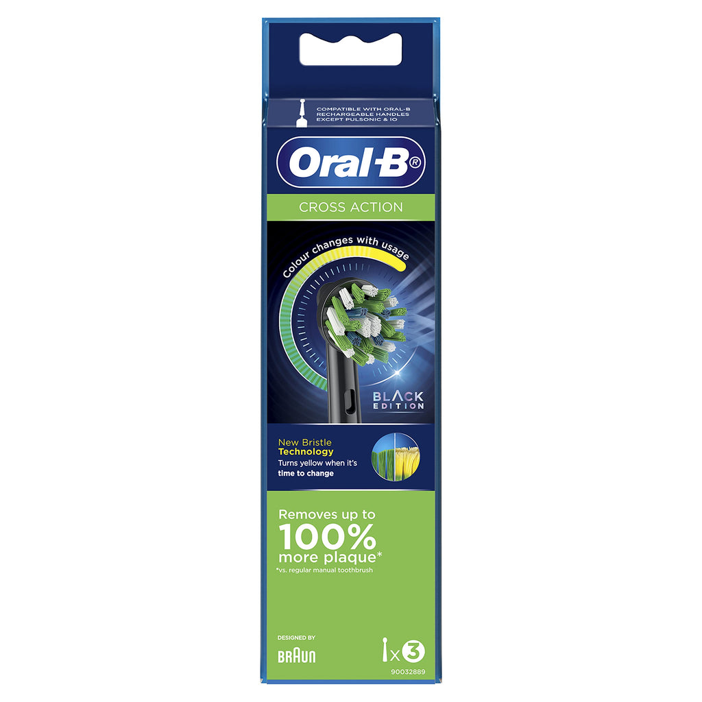 Buy now Oral-B Cross Action Electric Toothbrush Replacement Brush Heads, Black, 3 Count (Pack of 1) at indiglob india