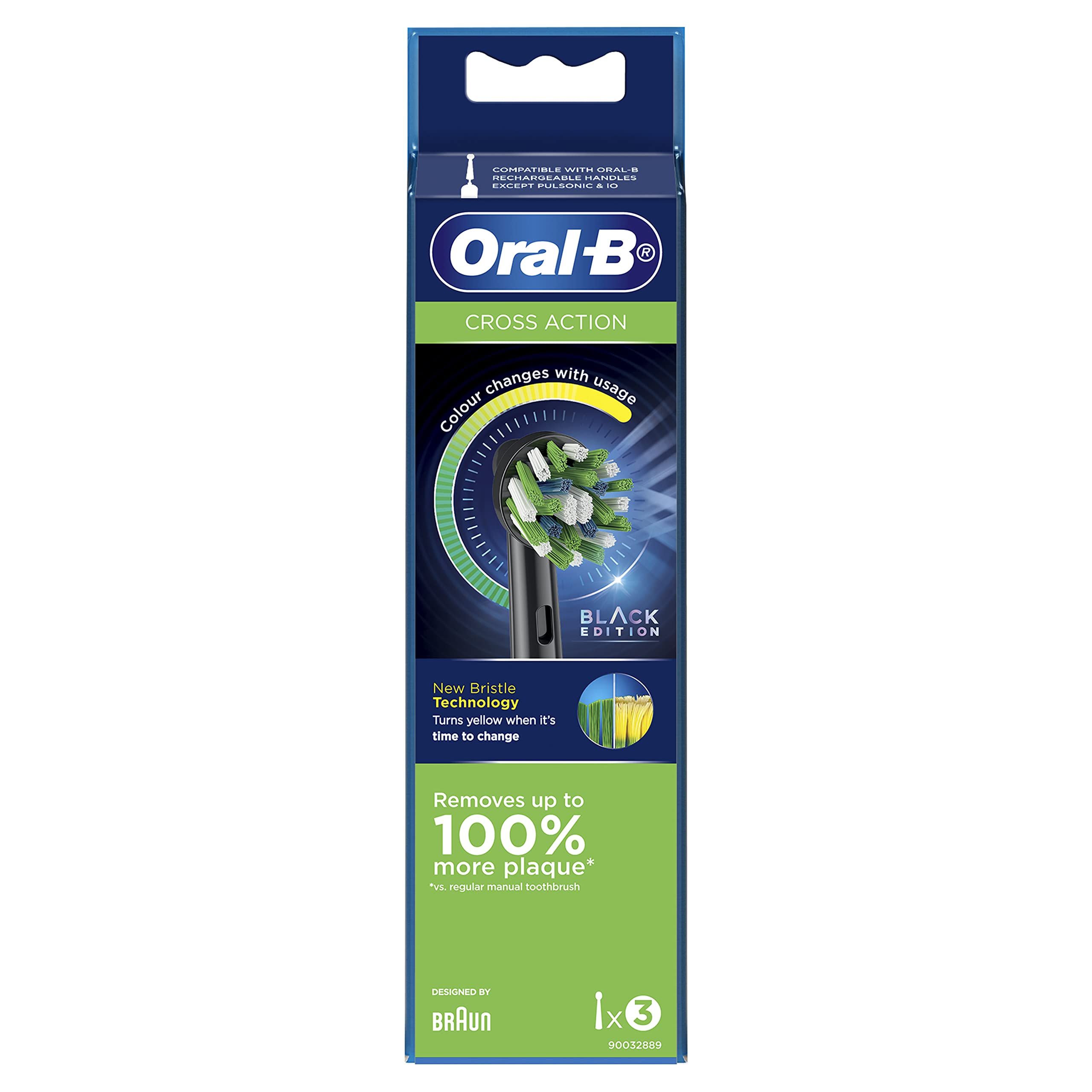 Buy now Oral-B Cross Action Electric Toothbrush Replacement Brush Heads, Black, 3 Count (Pack of 1) at indiglob india