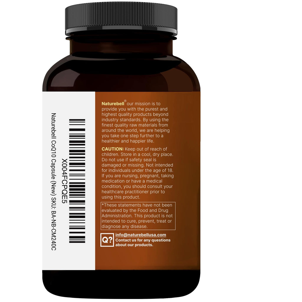 NatureBell CoQ10 100mg with Omega 3, 240 Capsules | Stable High Absorption Form – Antioxidant Support for Heart & Energy Health – Extra Strength Coenzyme Q10 Supplement