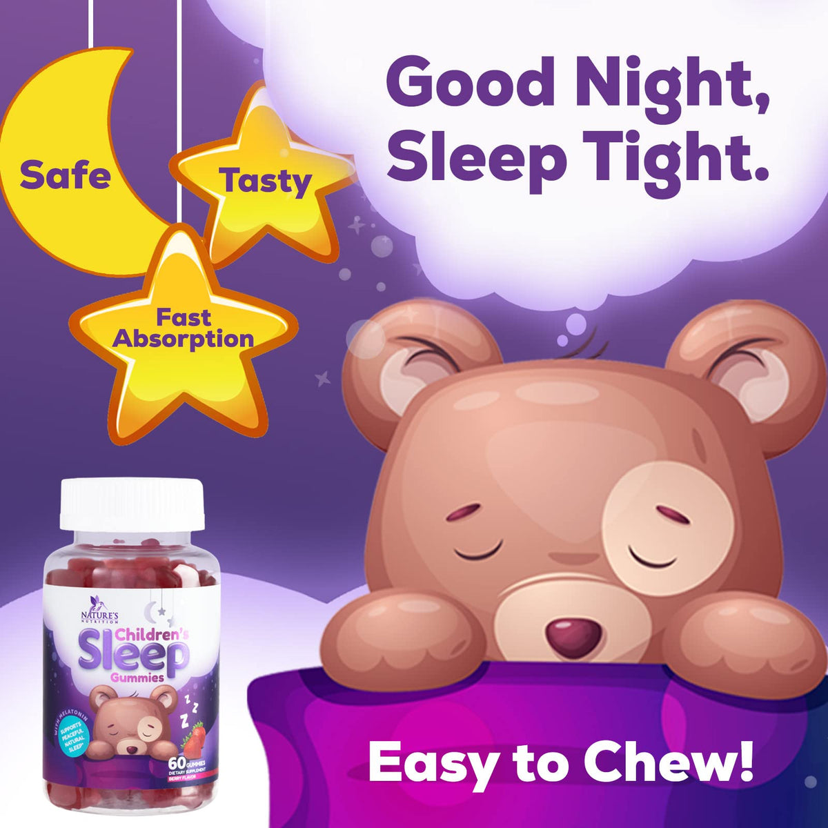 Kids Melatonin Gummies - 2mg Melatonin Per Serving - Children's Melatonin Gummy for Restful Sleep - Children's Chewable Sleep Supplement, Non-Habit Forming - Vegan, Natural Berry Flavor - 60 Gummies