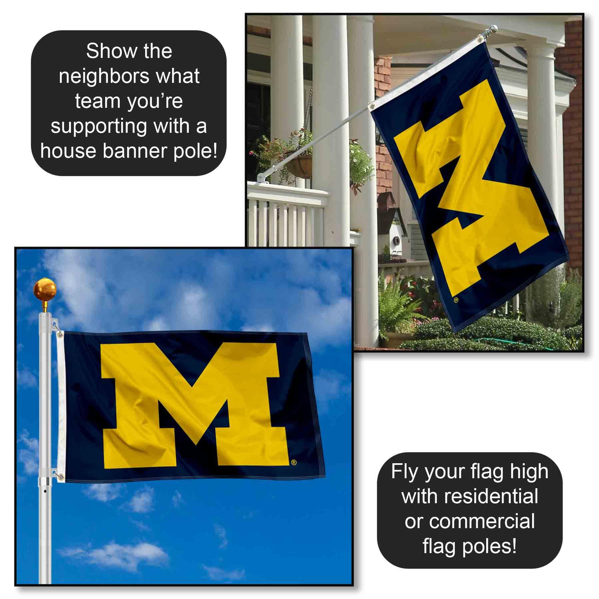College Flags & Banners Co. UM Michigan Wolverines University Large College Flag