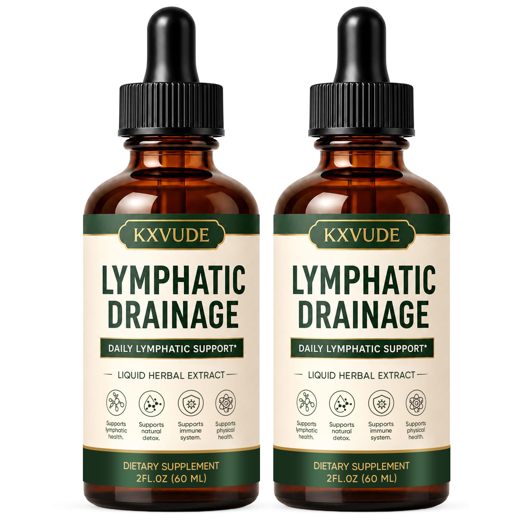 Lymphatic Drainage Drops, Bloat Relief & De-Puff, Immune & Lymph System Support Supplement, – Cleavers, Red Clover, Stillingia Root & Prickly Ash Bark, Fluid Retention, Vegan & Alcohol-Free, 2 Fl Oz