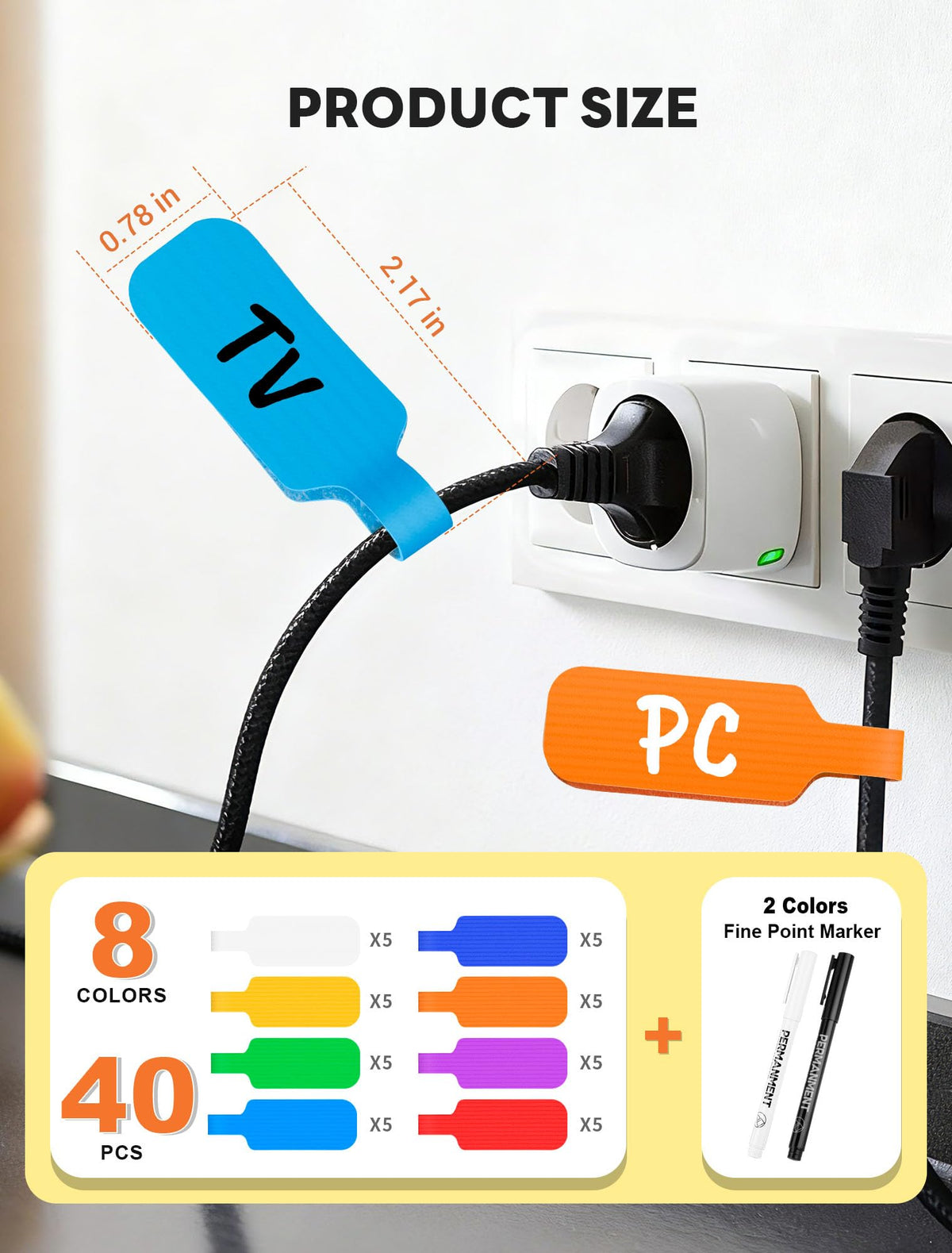 40 Pcs Cable Labels with 2 Colors Fine Point Marker - Large Size