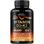Vitamin D3 K2 - Vitamin D3 10000 iu & K2 as MK-7 120 mcg Complex - 120 Caps | D3 K2 + Magnesium, Zinc & Vitamin C & B12- Immune & Mood Support, Bone & Teeth Health - for Men & Women - Highly Bioavailable