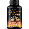 Vitamin D3 K2 - Vitamin D3 10000 iu & K2 as MK-7 120 mcg Complex - 120 Caps | D3 K2 + Magnesium, Zinc & Vitamin C & B12- Immune & Mood Support, Bone & Teeth Health - for Men & Women - Highly Bioavailable