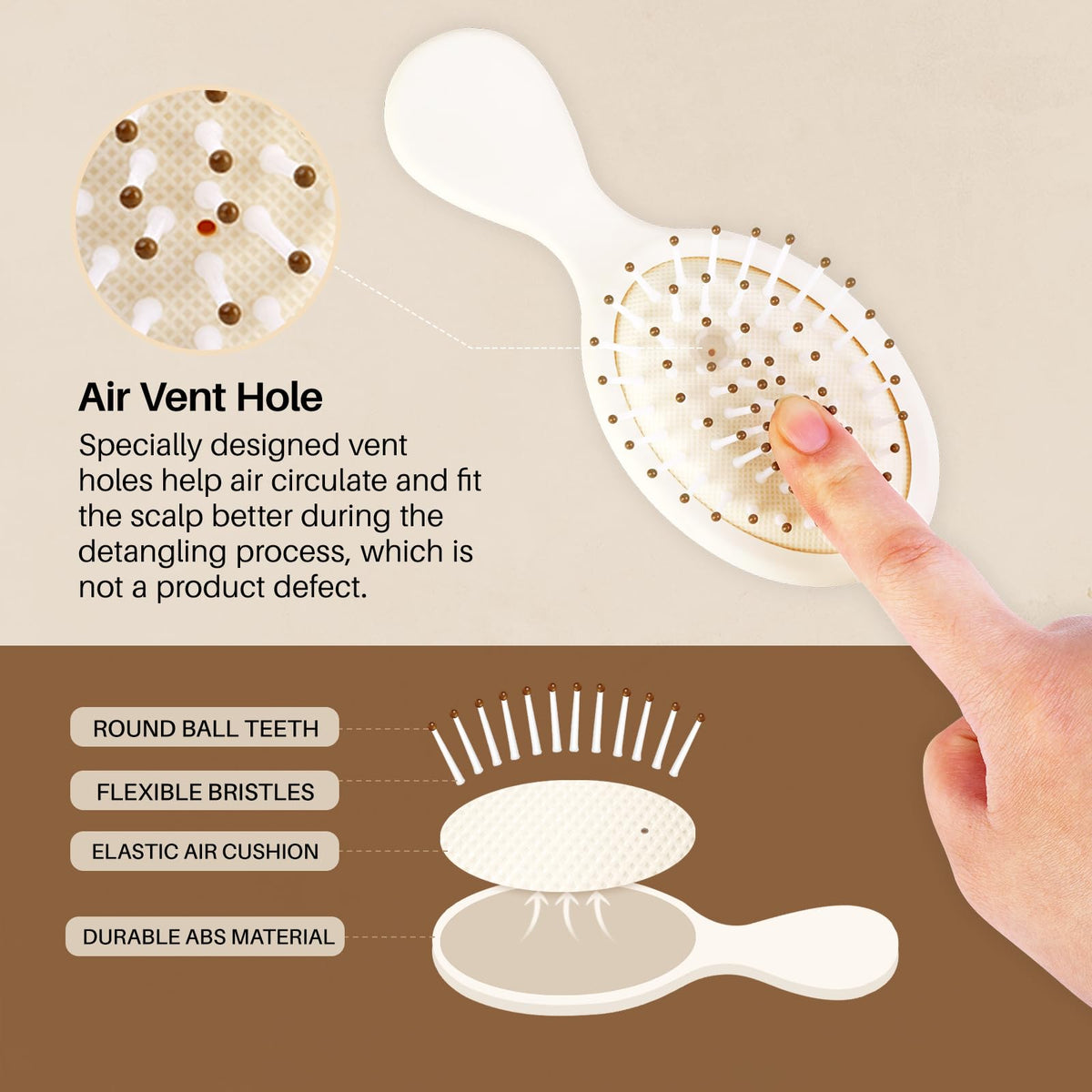 Premium imported RHOS folding brush with mirror features air vent holes, flexible bristles, and durable ABS material.