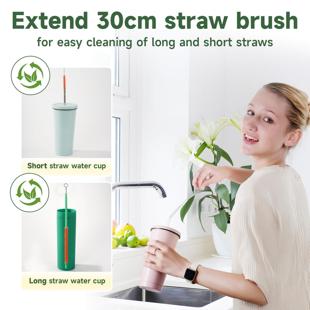 9PCS Reusable Long Colored Straw Cleaner Brush Set 12" Bendable