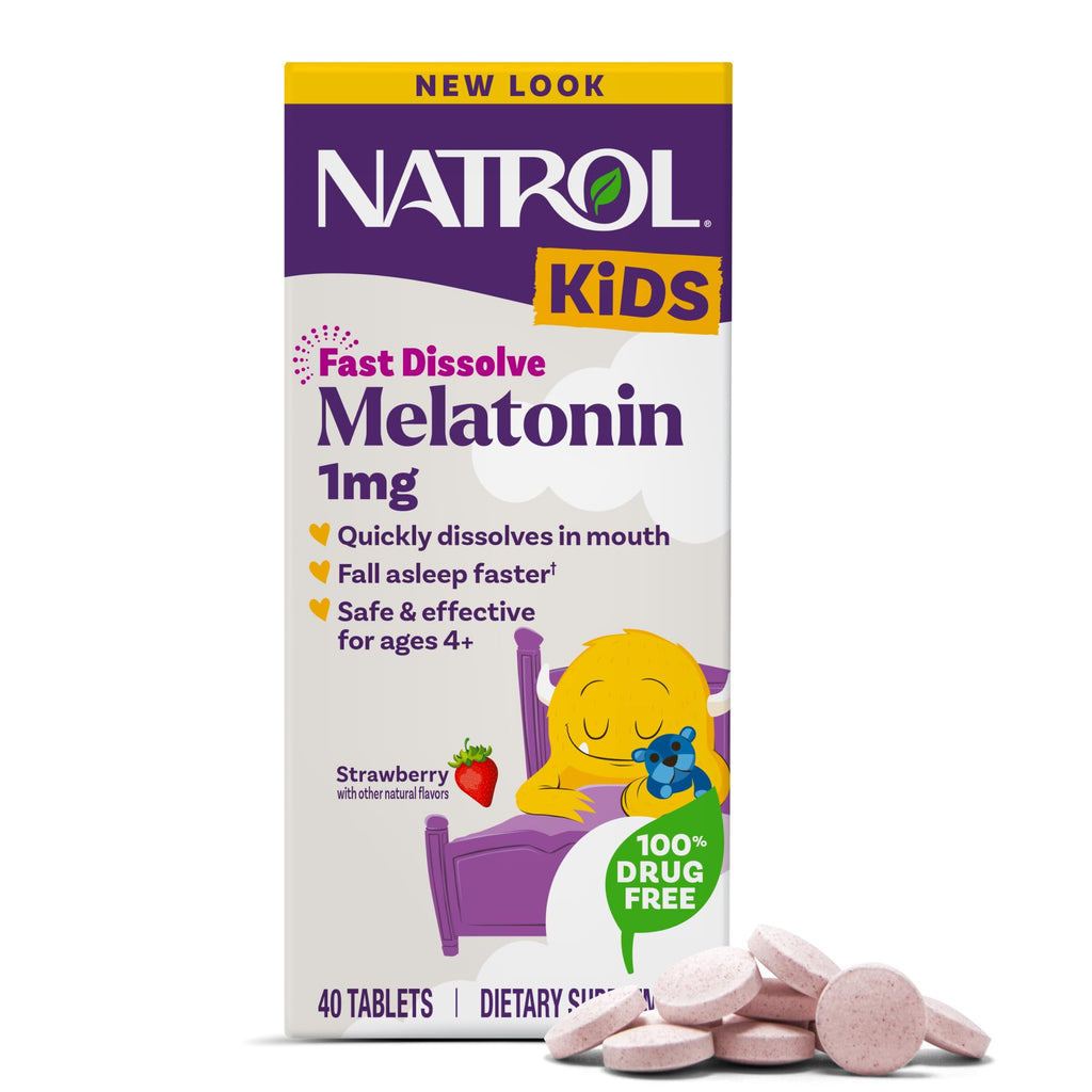 Natrol Kids Fast Dissolve Melatonin 1 mg, Sleep Aid, Strawberry, 40 Tablets | Dietary Supplement for Restful Sleep, Sleep Tablets for Kids, For Occasional Sleeplessness, Strawberry-Flavored