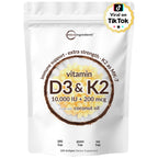 Micro Ingredients Vitamin D3 K2 MK-7 10,000 IU Per Serving, 300 Softgels | Made with Virgin Coconut Oil, K2 200 mcg Per Serving. D3 & K2 Vitamin Supplement. Easy-to-Swallow. Non-GMO, Gluten Free.