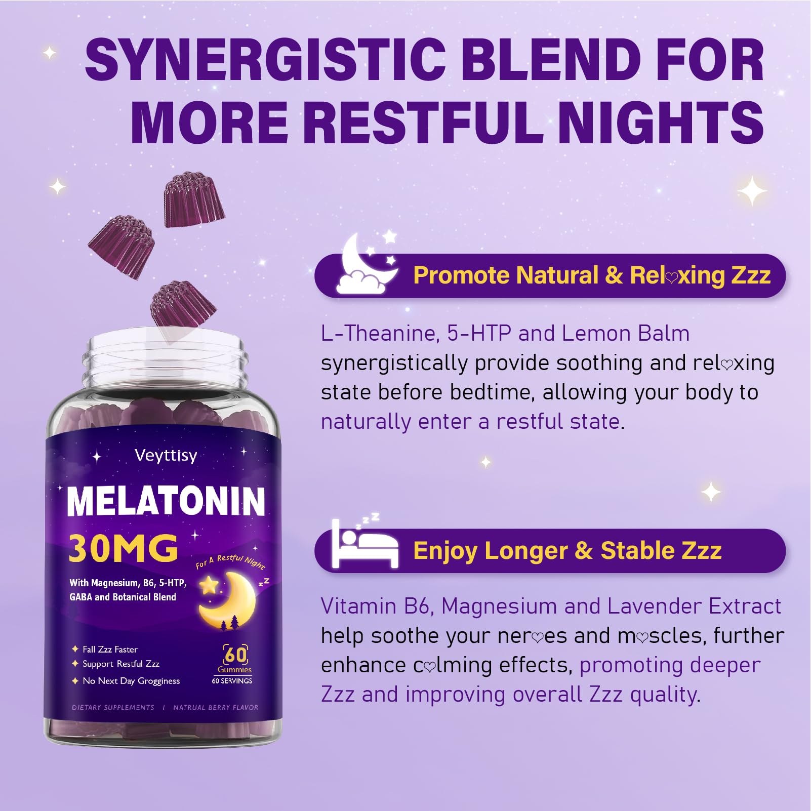 Melatonin 30mg Gummies for Adults - Sugar Free Melatonin Gummies | Maximum Strength with Magnesium, B6, GABA & Botanical Blend - Non-Habit Forming, Vegan, Non GMO, Natural Mixed Berry Flavor
