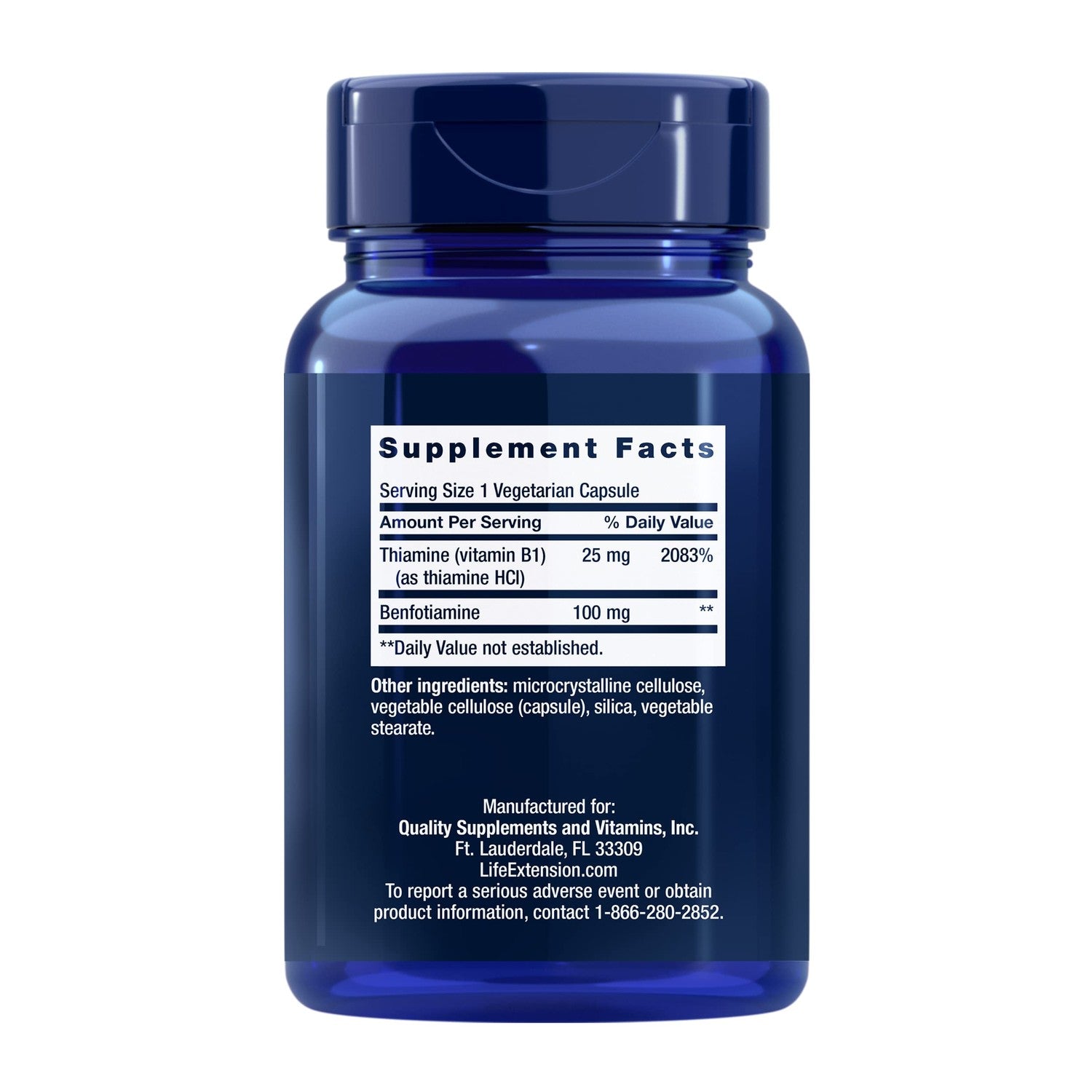 Life Extension Benfotiamine with Thiamine, 100 mg benfotiamine, Cardiovascular Health, Brain Health, Non-GMO, Gluten-Free, 120 Vegetarian Capsules
