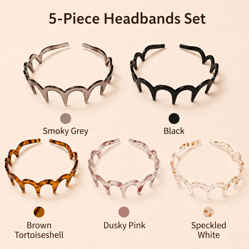 5 Pcs Zig Zag Headbands for Women, Non Slip Plastic Wavy Headband with Teeth, Flexible Comb Hair Bands for Thick Curly Thin Hair, Retro 90s Y2K Hair Accessories Set
