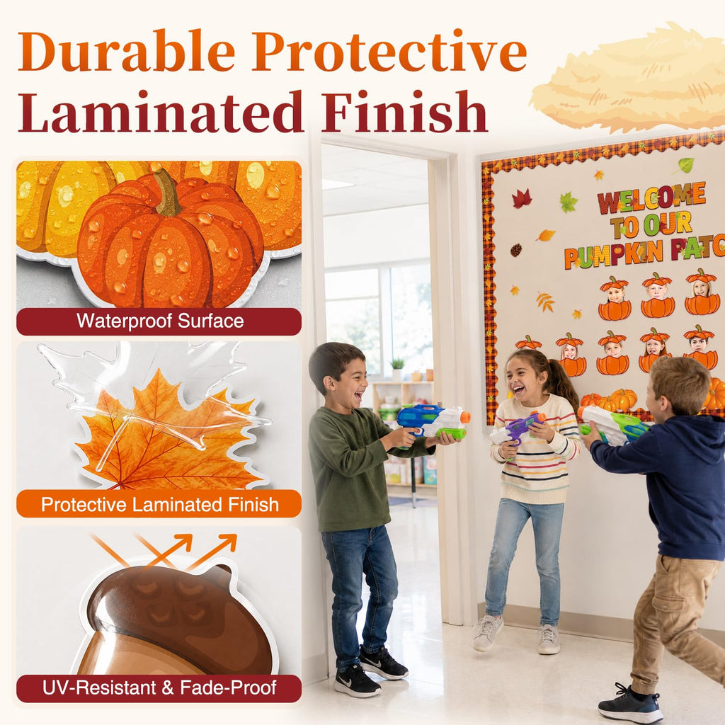 Fall Bulletin Board Decorations, 63 Pcs Pumpkin Classroom Set
