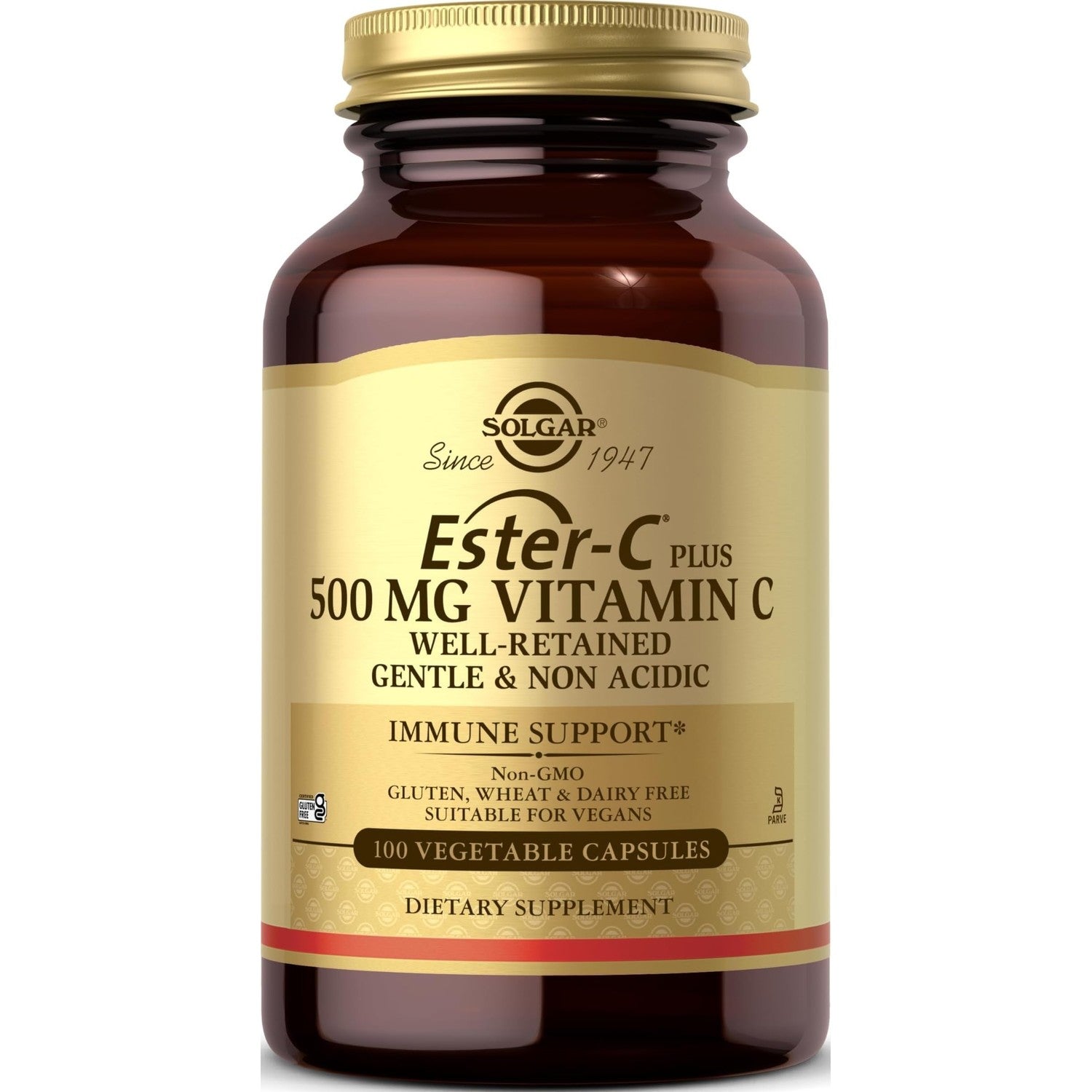 Solgar Ester-C Plus 500 mg Vitamin C (Ascorbate Complex), 250 Servings | Gentle & Non Acidic, Antioxidant & Immune Support - Non GMO, Vegan, Gluten Free, Kosher - 250 Vegetable Capsules