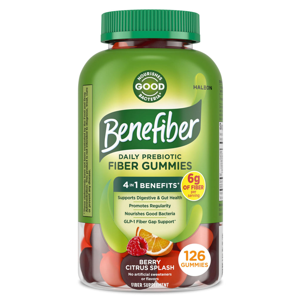 Benefiber Prebiotic Fiber Supplement Gummies, Citrus Berry Splash, 126 Ct | Plant-based Prebiotic Fiber, Supports Gut Health by Nourishing Good Gut Bacteria, GLP-1 Support for Digestive Health