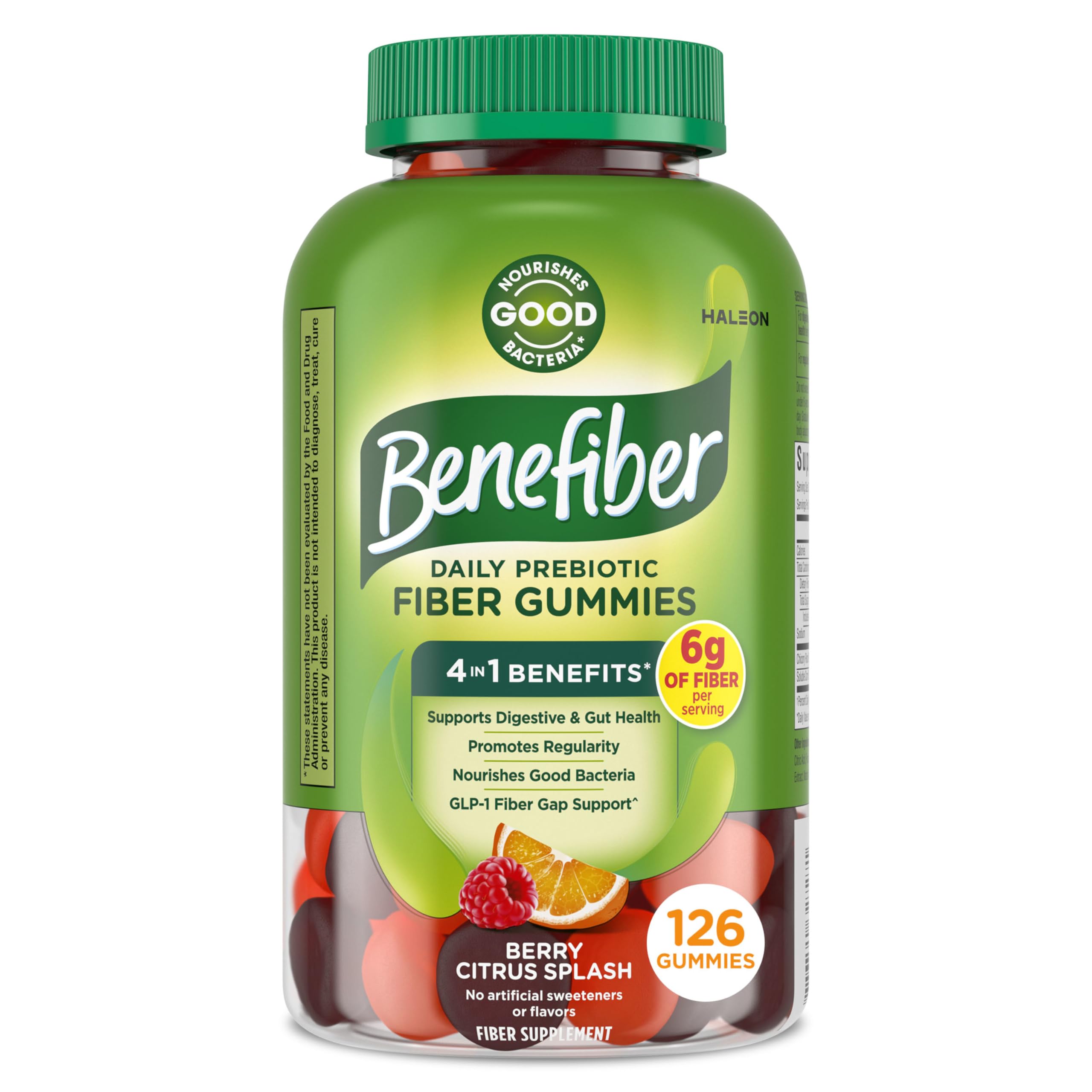 Benefiber Prebiotic Fiber Supplement Gummies, Citrus Berry Splash, 126 Ct | Plant-based Prebiotic Fiber, Supports Gut Health by Nourishing Good Gut Bacteria, GLP-1 Support for Digestive Health
