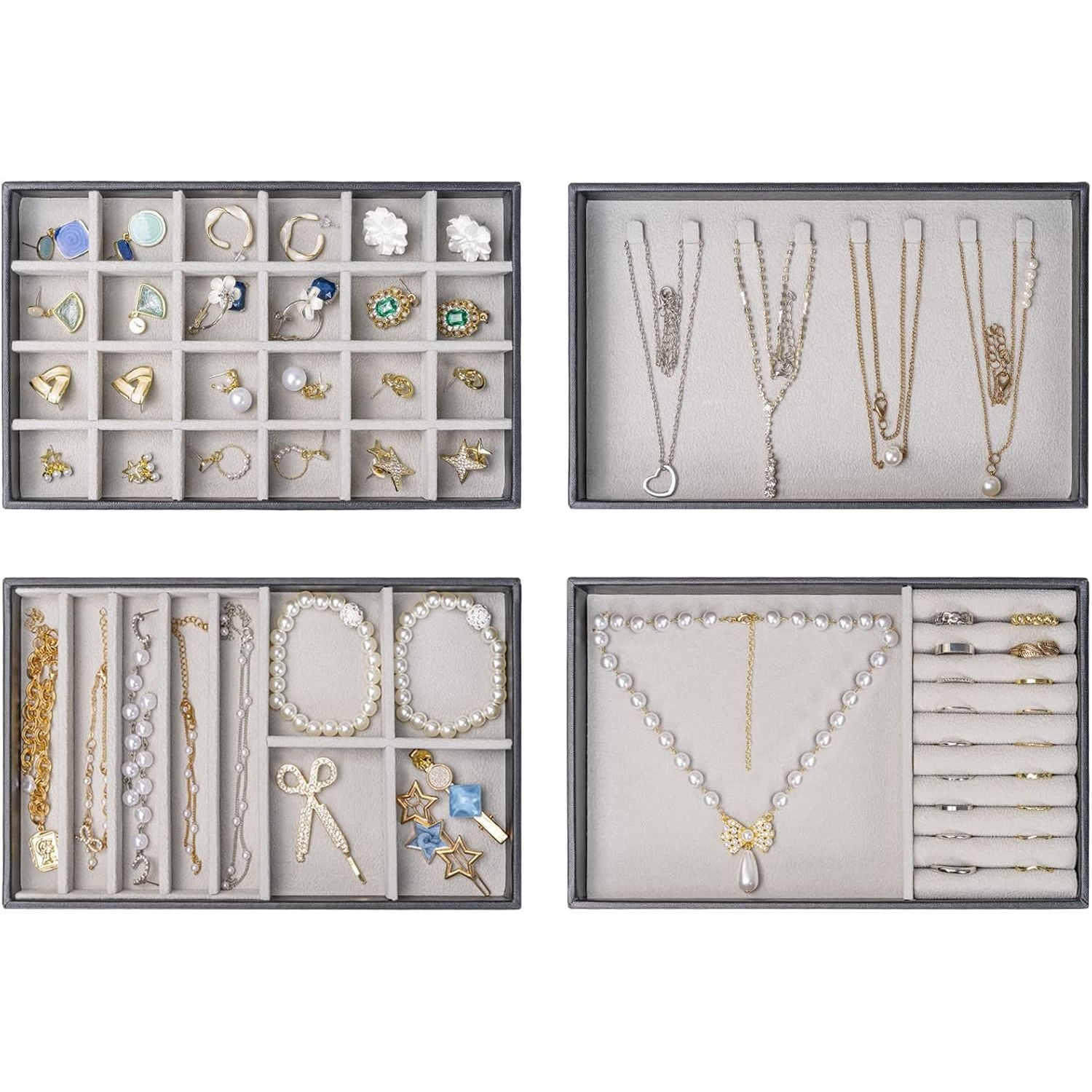 Buy now ProCase Stackable Jewelry Organizer Trays for Drawers, Jewelry Drawer Inserts Container Display Case Storage for Earring Necklace Rings Bracelet with Removable Dividers -Grey, 4 Layers 4 Layers Black at indiglob india