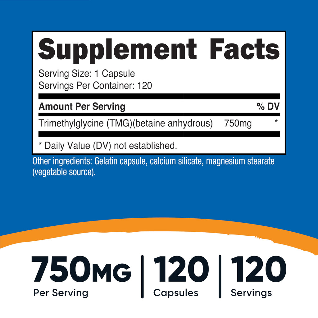 Nutricost TMG (Trimethylglycine) 750mg, 120 Capsules