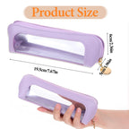 Stylish lavender PU makeup bag with clear window, perfect for organizing cosmetics. Compact size for easy carrying.
