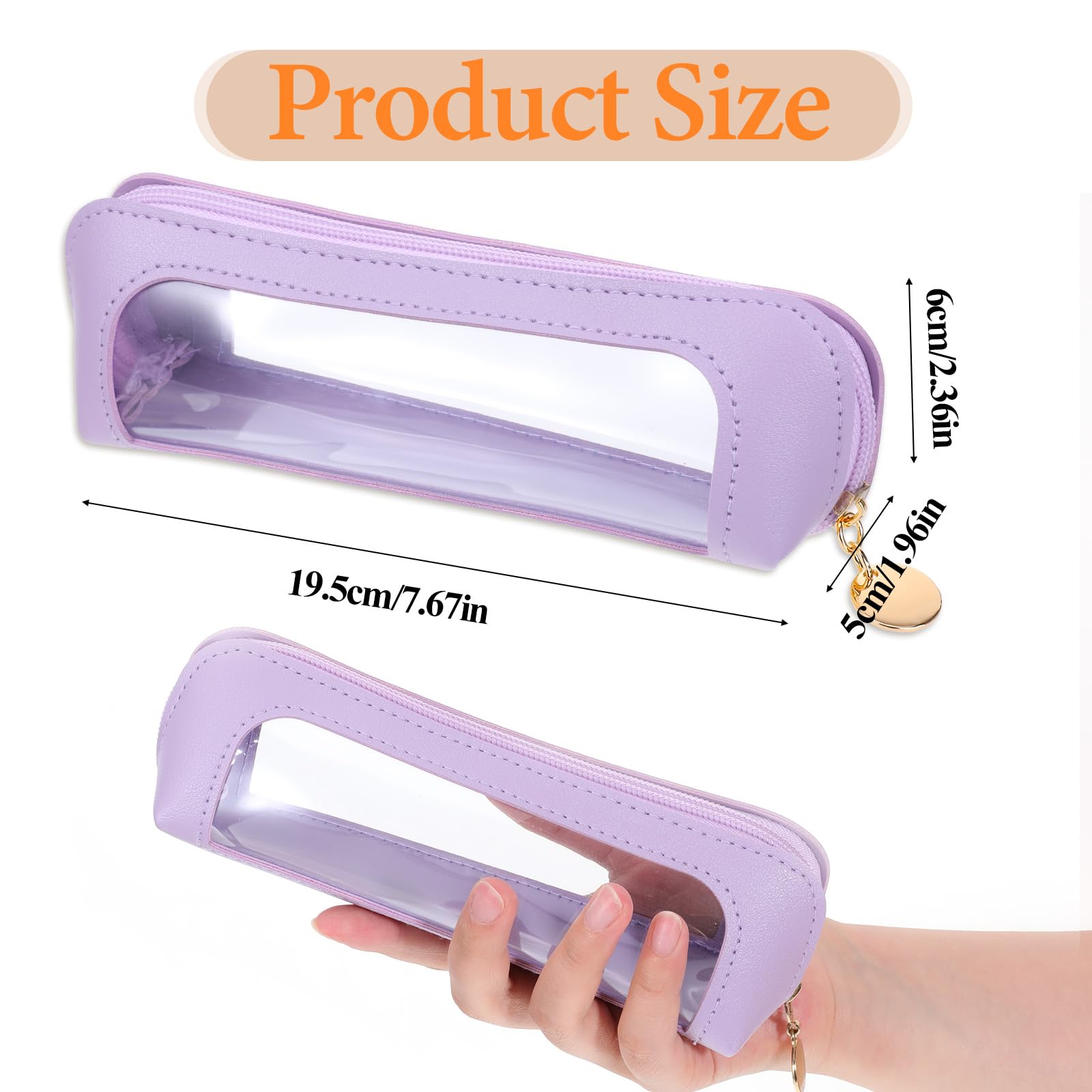 Stylish lavender PU makeup bag with clear window, perfect for organizing cosmetics. Compact size for easy carrying.