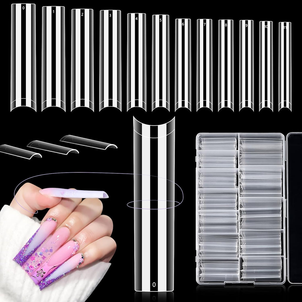 Buy now LIONVISON 504PCS No C Curve Clear Nail Tips for Acrylic Nails Professional, 3XL Extra Long Flat Tapered Square Nail Tips, 12 Sizes Half Cover Straight French Fake Nail Tips for Nail Salons Home 504pcs 5.5cm in box at indiglob india