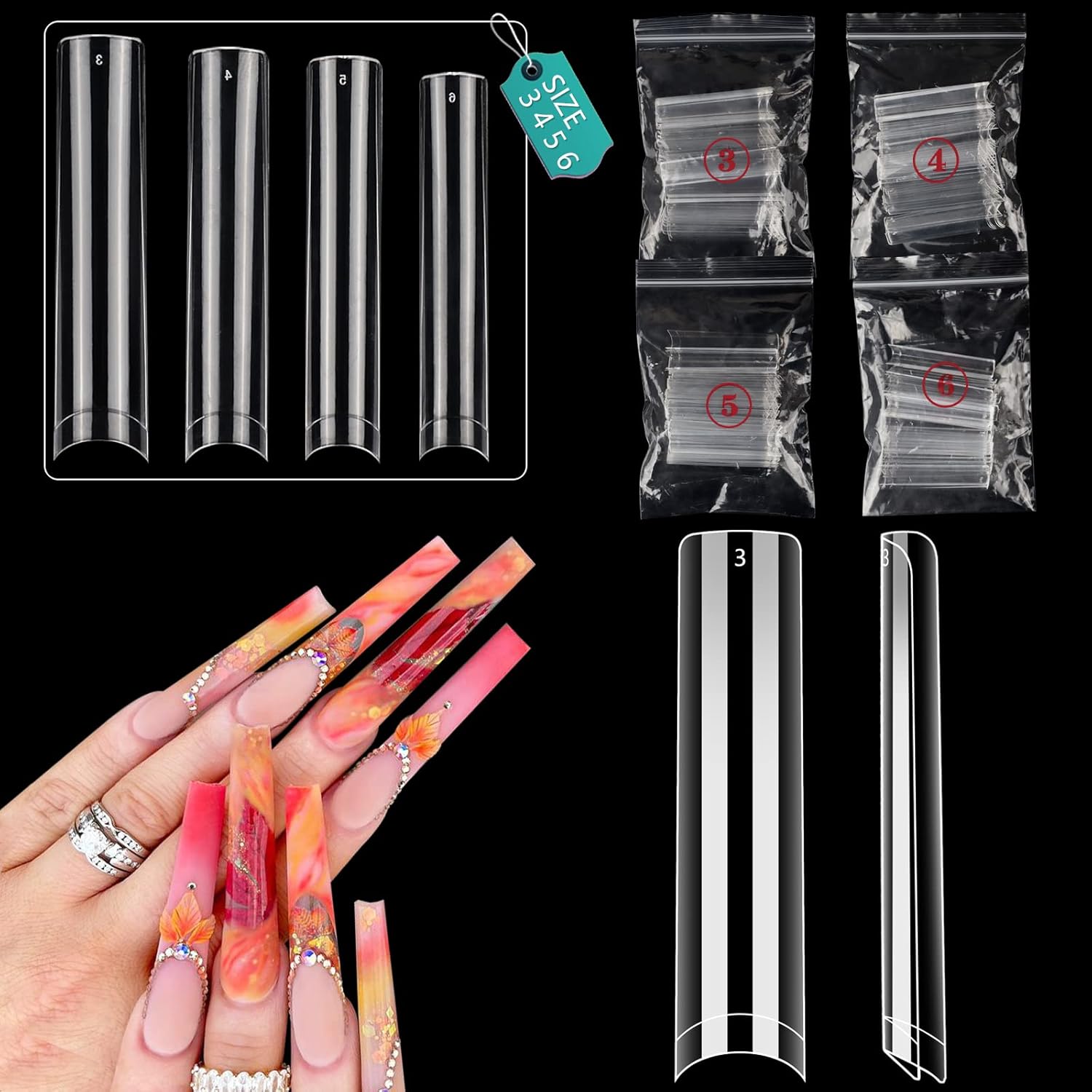 Buy now LIONVISON 504PCS No C Curve Clear Nail Tips for Acrylic Nails Professional, 3XL Extra Long Flat Tapered Square Nail Tips, 12 Sizes Half Cover Straight French Fake Nail Tips for Nail Salons Home 200pcs size 3456 at indiglob india