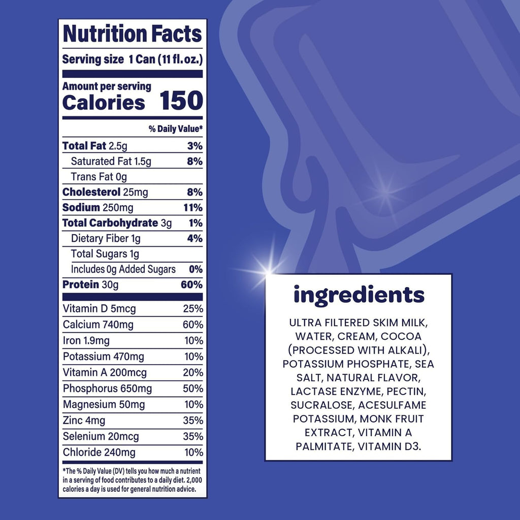 Nurii Ultra Filtered Milk Shake, 30g Protein - 4 Flavor Variety Sampler, Ready-to-Drink Cans, Lactose Free, Low Sugar - 11 fl oz (8 Pack)
