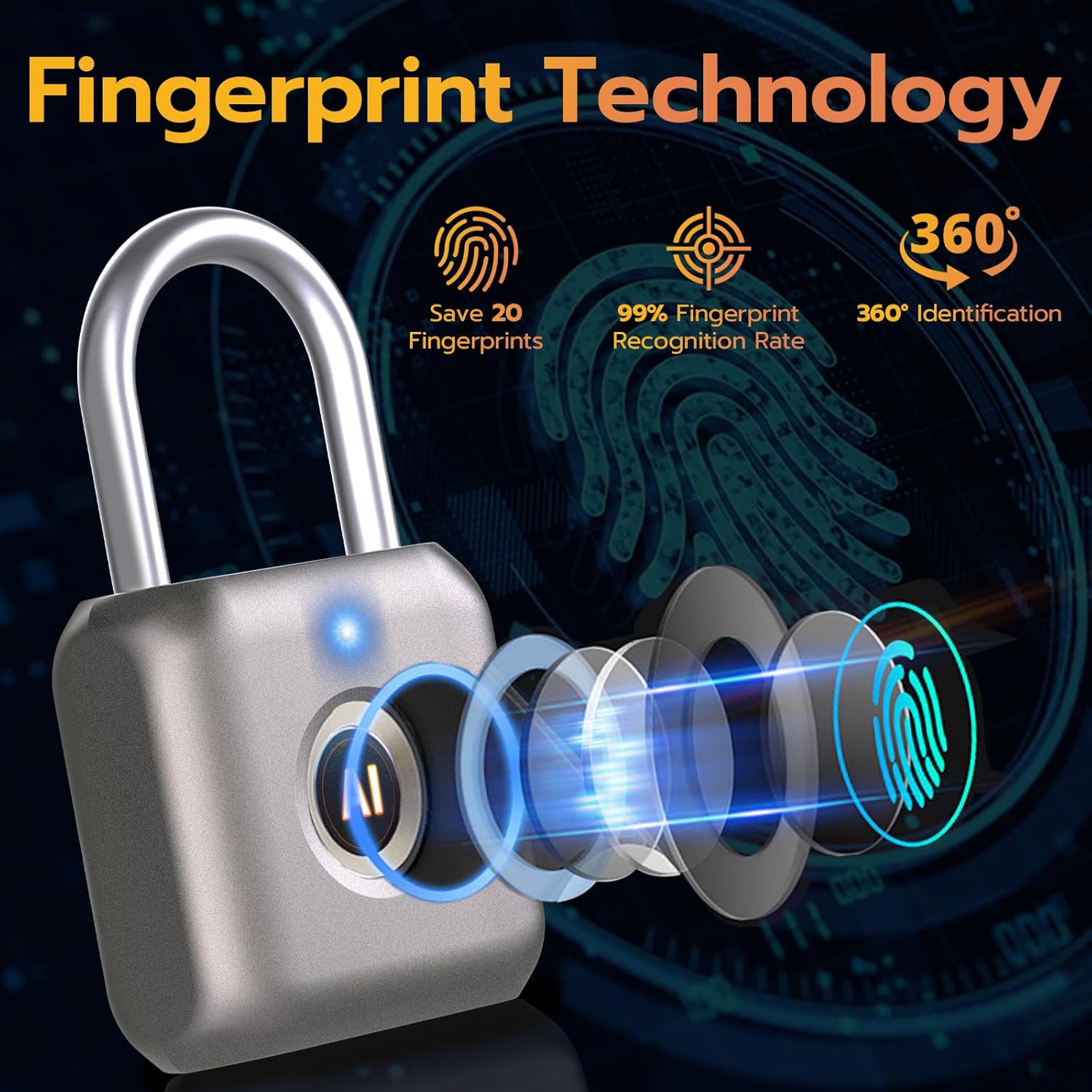 Buy now Pothunder Fingerprint Smart Padlock Lock, Biometric Metal Keyless Thumbprint Lock, Waterproof, USB Rechargeable, for Gym Locker, School Locker, Luggage, Backpack, Suitcase(Gray) at indiglob india