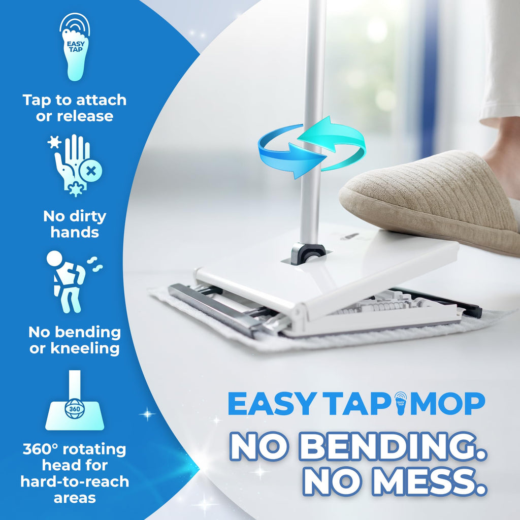 EASY TAP MOP Hands-Free Flat Floor Sweeper Mop - Compatible with Most Pads