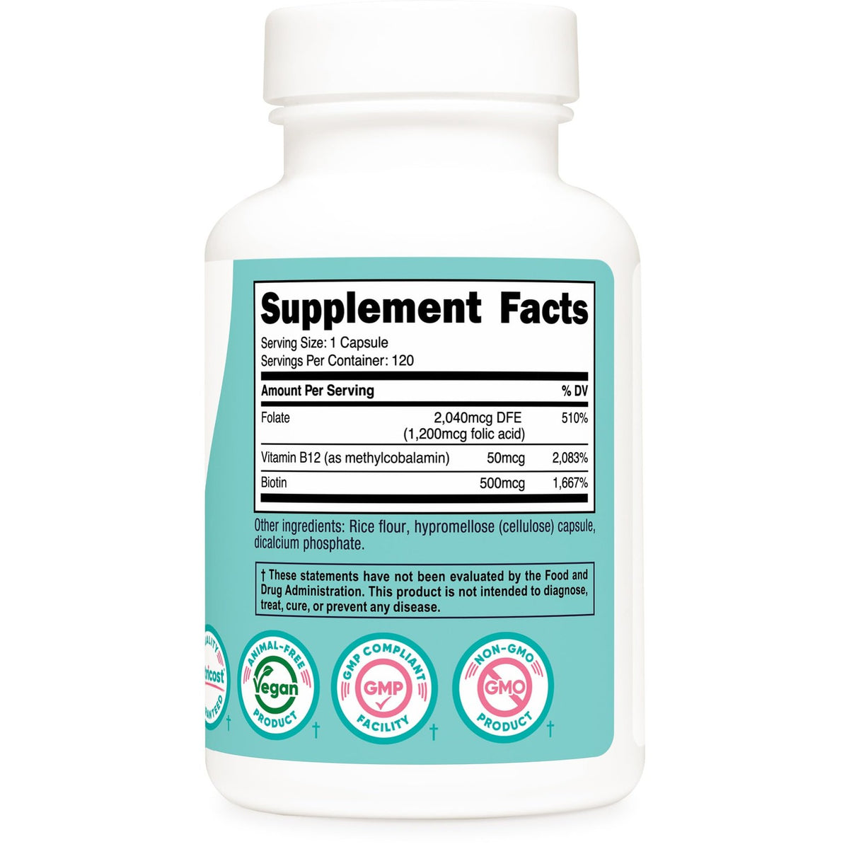 Nutricost Folic Acid for Women (Vitamin B9) 1200 mcg, 120 Capsules