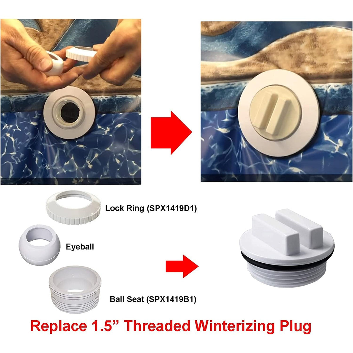 ATIE 1.5" Threaded Pool Spa Return Line Winterizing Plug & Filter Drain Plug SP1022C with O-Ring for Winterizing Pools (2 Pack)