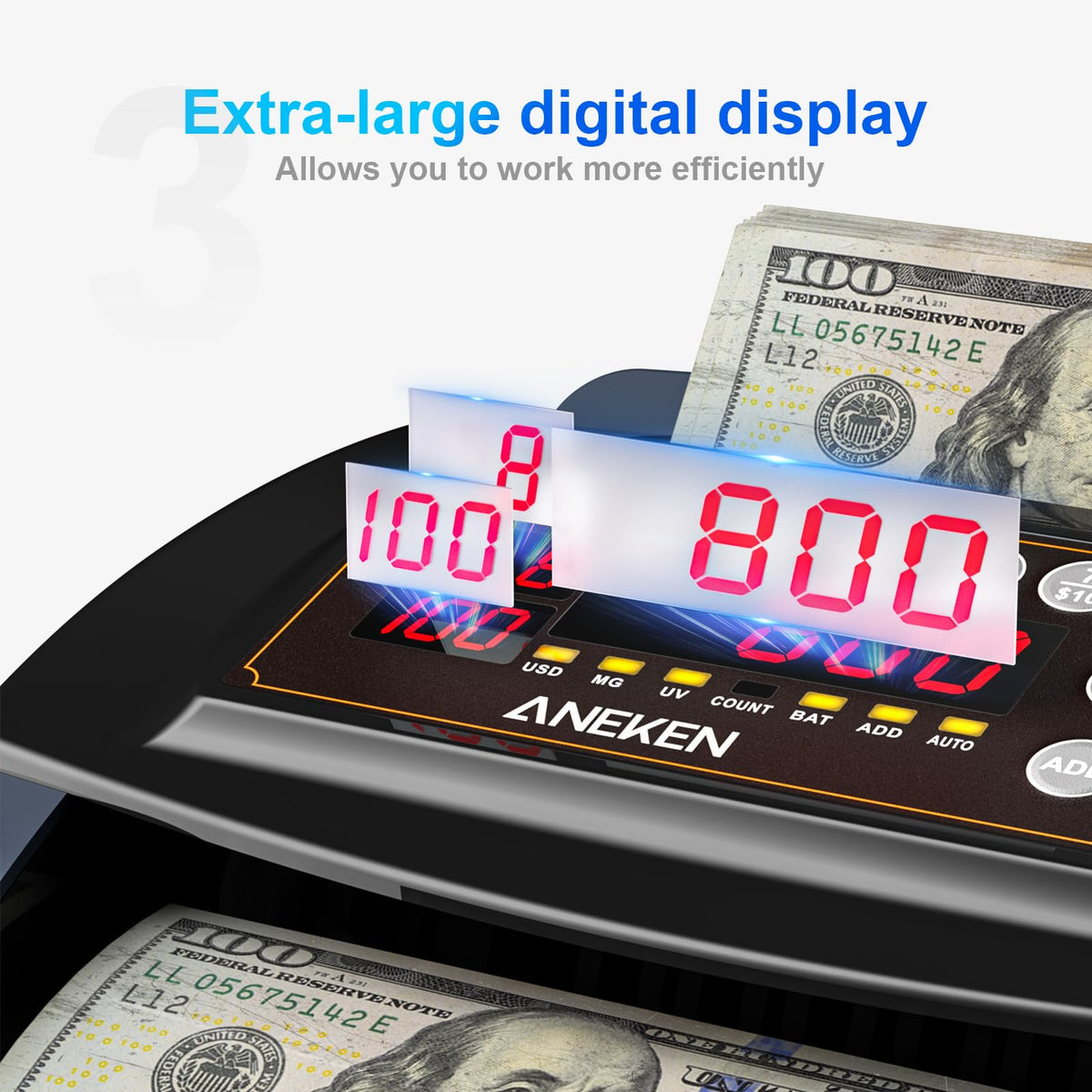 Aneken Money Counter with Value Count, 1300 Bills/Min for USD & EUR