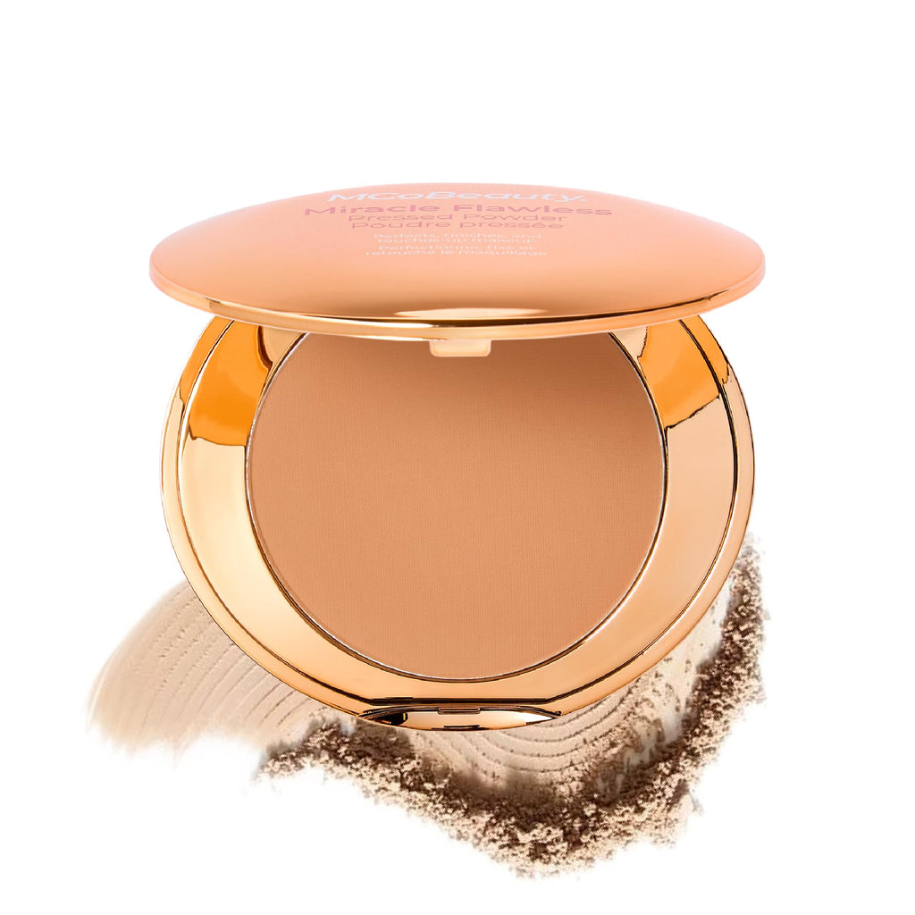 MCoBeauty Miracle Flawless Pressed Powder - 1 Light | Compact, Soft Focus Blurring, Finishing & Setting Makeup, Hydrating, Vegan & Cruelty Free