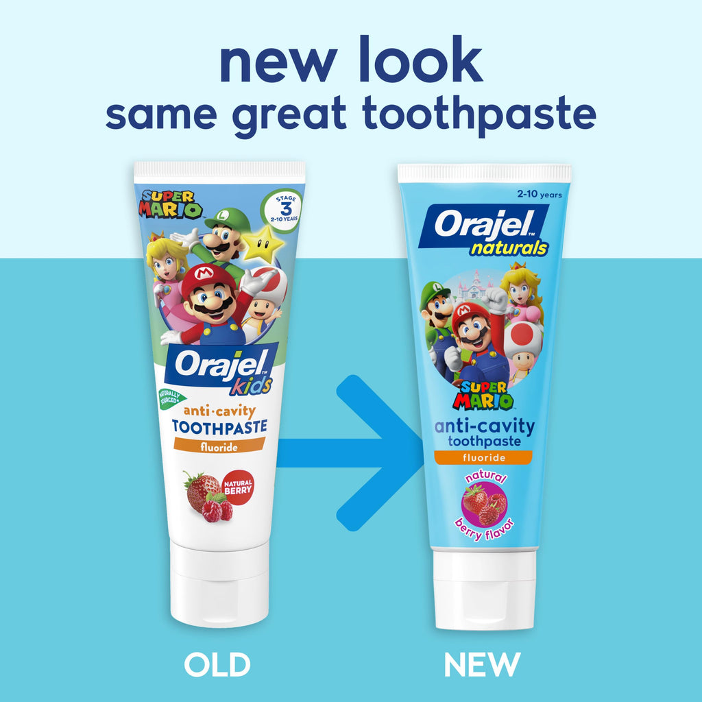 Orajel Naturals Super Mario Kids Fluoride Toothpaste, Berry, 4.2 Oz, 4-Pack