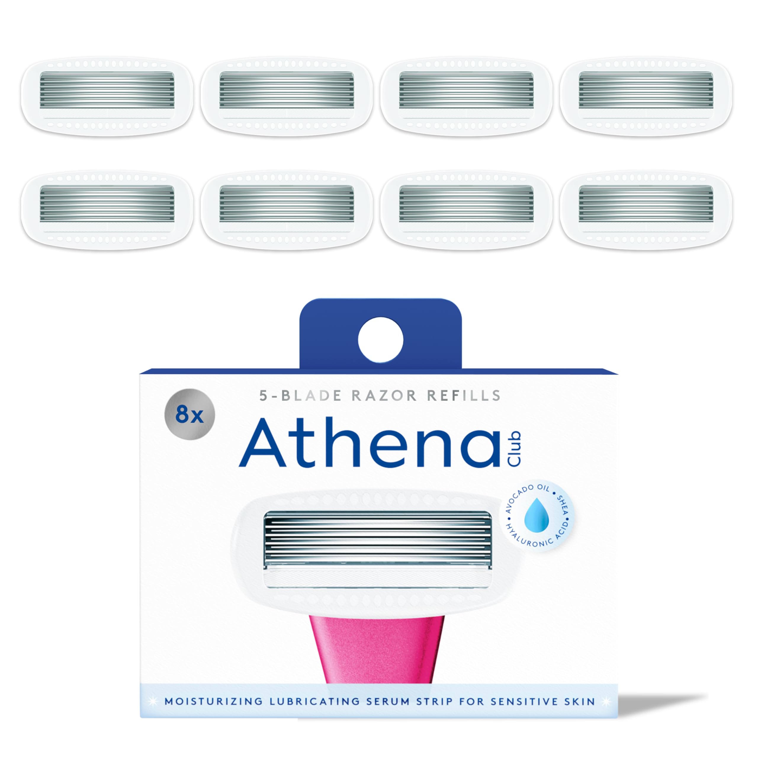 Athena Club Women's Razor Blade Refills, 5-Blade Cartridges, 8 Count | Shea Butter & Hyaluronic Acid Infused Stainless Steel Razors for Women , Great for Sensitive Skin , 8-Pack Refill