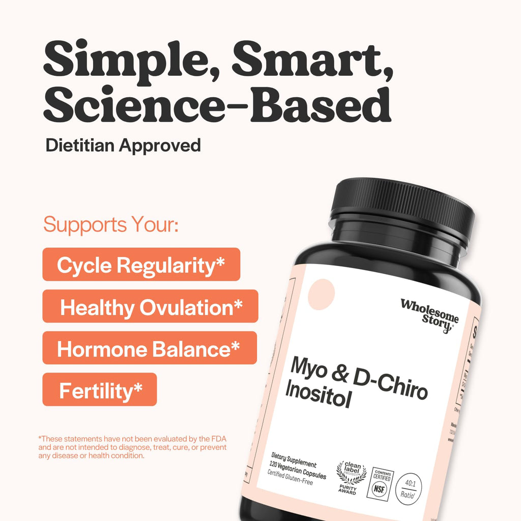 Wholesome Story Myo-Inositol & D-Chiro Inositol Supplement for Women | Fertility Supplements for Hormonal Balance & Ovarian Health Support | Myoinositol | Ideal 40:1 Ratio | 30 Servings