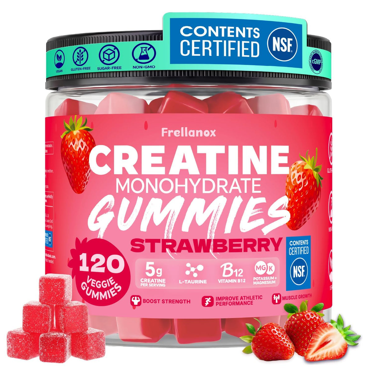Creatine Monohydrate Gummies 5000mg for Women & Men, Strawberry, 120 Count