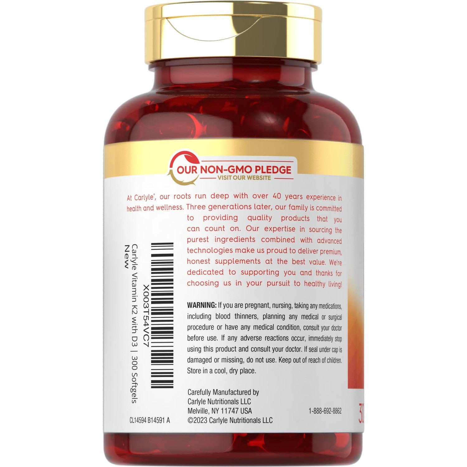 Carlyle Vitamin K2 D3 Supplement | 300 Softgels | 200mcg K2 MK7 & 10,000 IU D3 | Non-GMO, Gluten Free