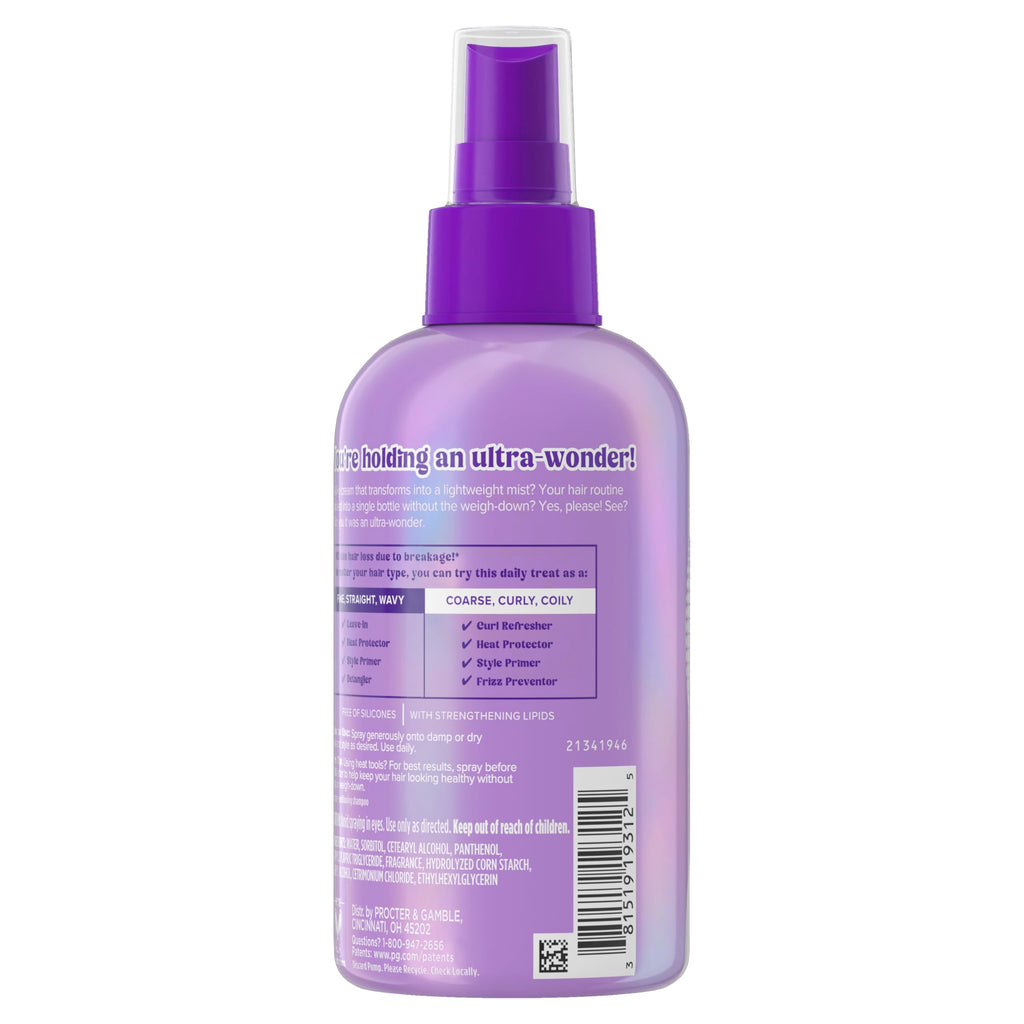 Aussie Ultra Wonder Daily Mist Lightweight Multi-Use Detangler, silicone-free, for All Hair Types and Curls, 7.6oz