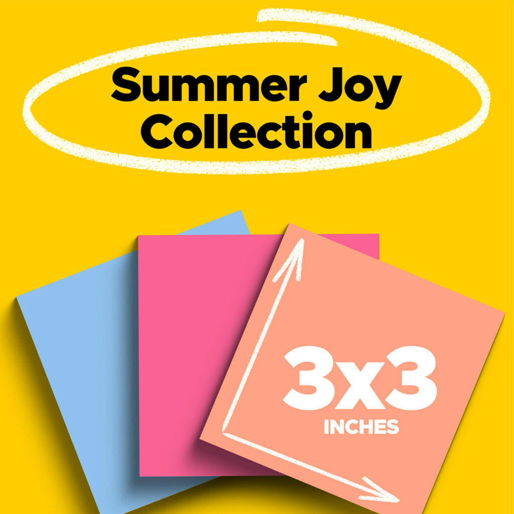 Post-it Super Sticky Notes, 3 x 3 in, Summer Joy, 3 Pads, 45 Sheets/Pad