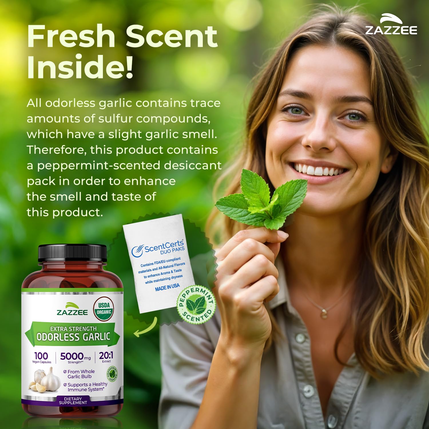 Zazzee USDA Organic Odorless Garlic 20:1 Extract, 1% Allicin, 100 Capsules | Vegan, 3+ Month Supply, Allium Sativum, Immune, Circulation & Heart Health Support, All-Natural, Non-GMO, Made in the USA