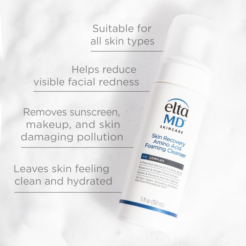 EltaMD Skin Recovery Amino Acid Foaming Face Wash, Fragrance-Free | Gentle Cleanser For Sensitive Skin, Removes Makeup And Sunscreen, Reduces Facial Redness, Non-comedogenic