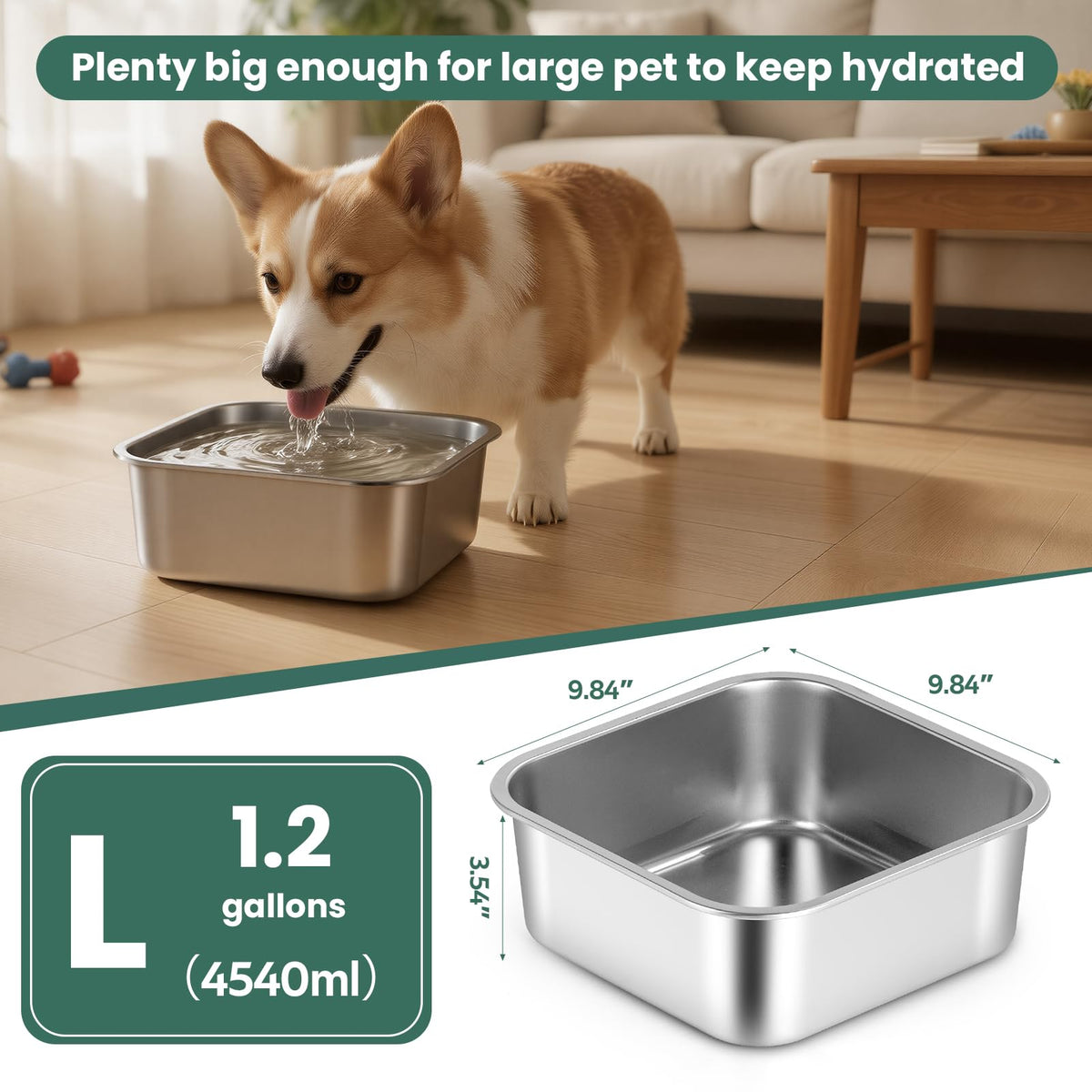 ZPUFAW 1.2 Gallons Dog Water Bowl Stainless Steel Large Outdoor Travel Bowl