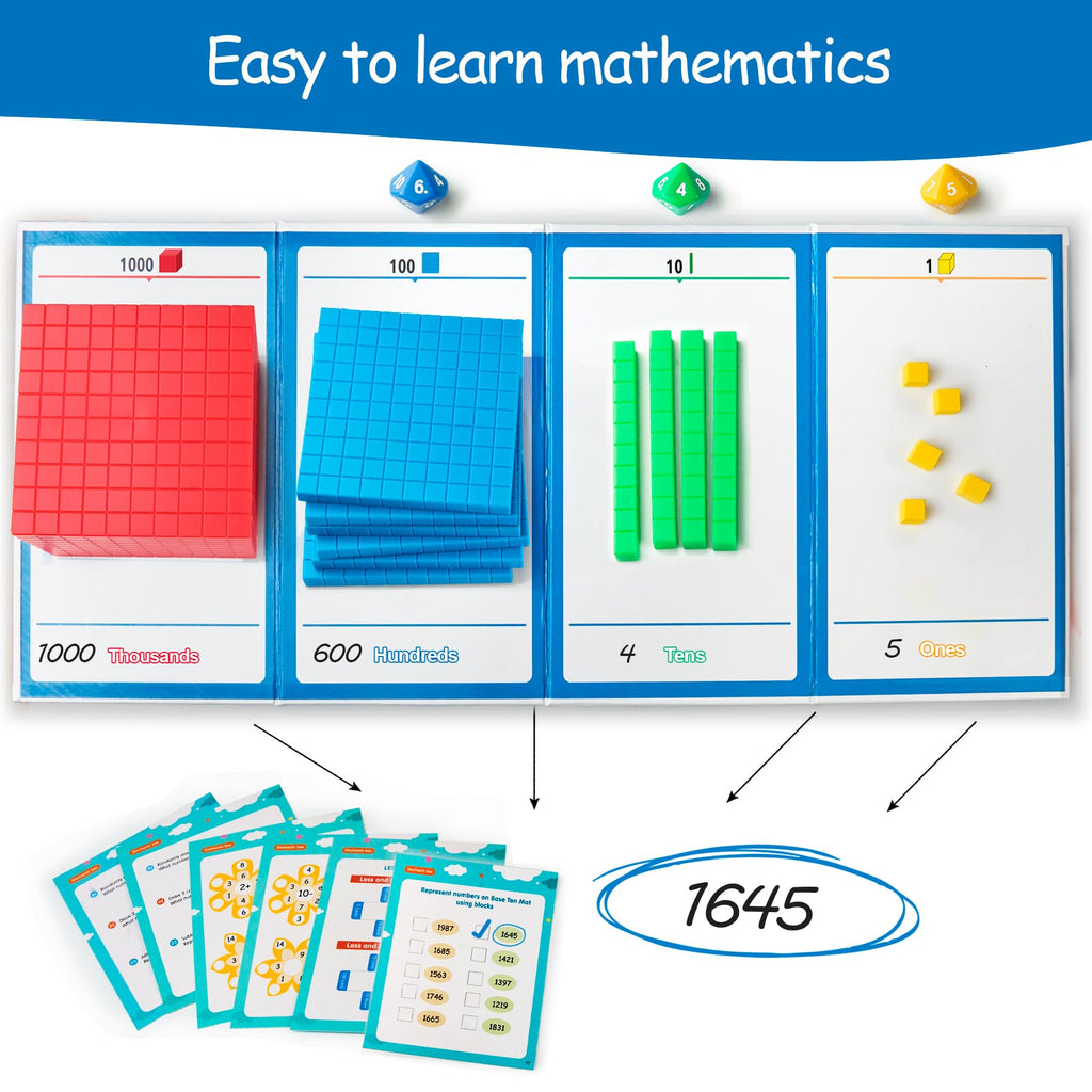 Base Ten Blocks Plastic 147 pcs Place Value Blocks with 3 dice