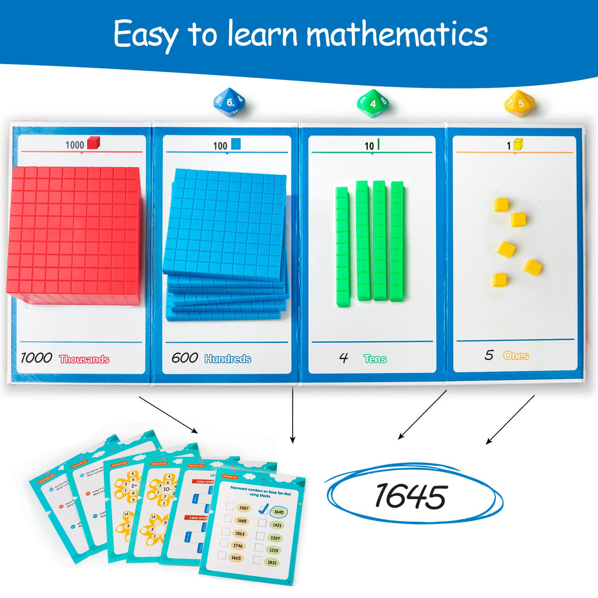Base Ten Blocks Plastic 147 pcs Place Value Blocks with 3 dice