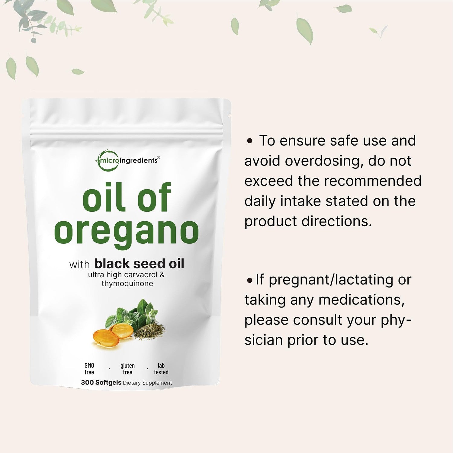 Micro Ingredients Oil of Oregano with Black Seed Oil, 300 Softgels | Naturally Occurring Carvacrol & Thymoquinone. 2-in-1 Oregano Oil Supplement. Non-GMO, Gluten Free, 3rd Party Tested.