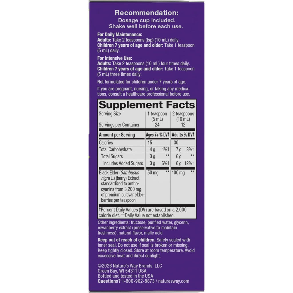 Nature's Way Sambucus Traditional Elderberry Immune Support* Syrup, 4 fl oz | Traditional Immune Support* with Highly Concentrated Black Elderberry Extract & Superfood Antioxidants, Adults & Kids 7+
