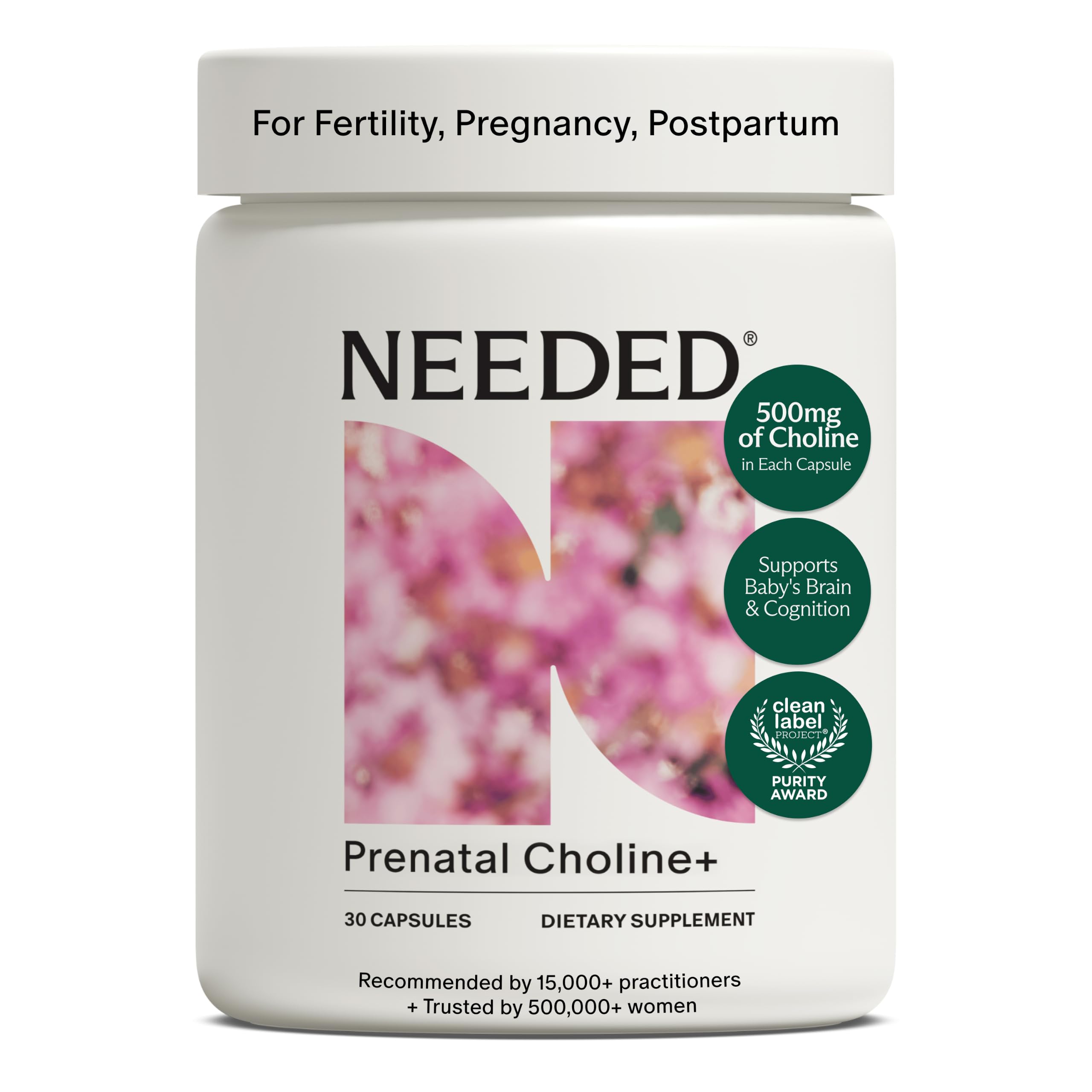 Needed. Prenatal Choline+ for Cognitive Development, 30 Liquid Capsules | Choline Supplements For Pregnancy, Aids Baby Brain Development & Supports Healthy Pregnancy, Third Party Tested