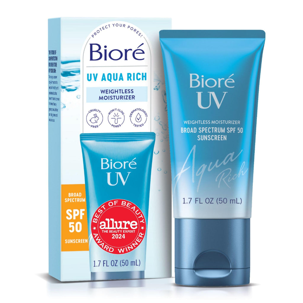 Biore UV Aqua Rich Moisturizer SPF 50 Facial Sunscreen, 1.7 fl oz | Oil-Free Daily Face Sunscreen, Hyaluronic Acid, Lightweight, Non-Comedogenic, Dermatologist Tested, Sensitive Skin